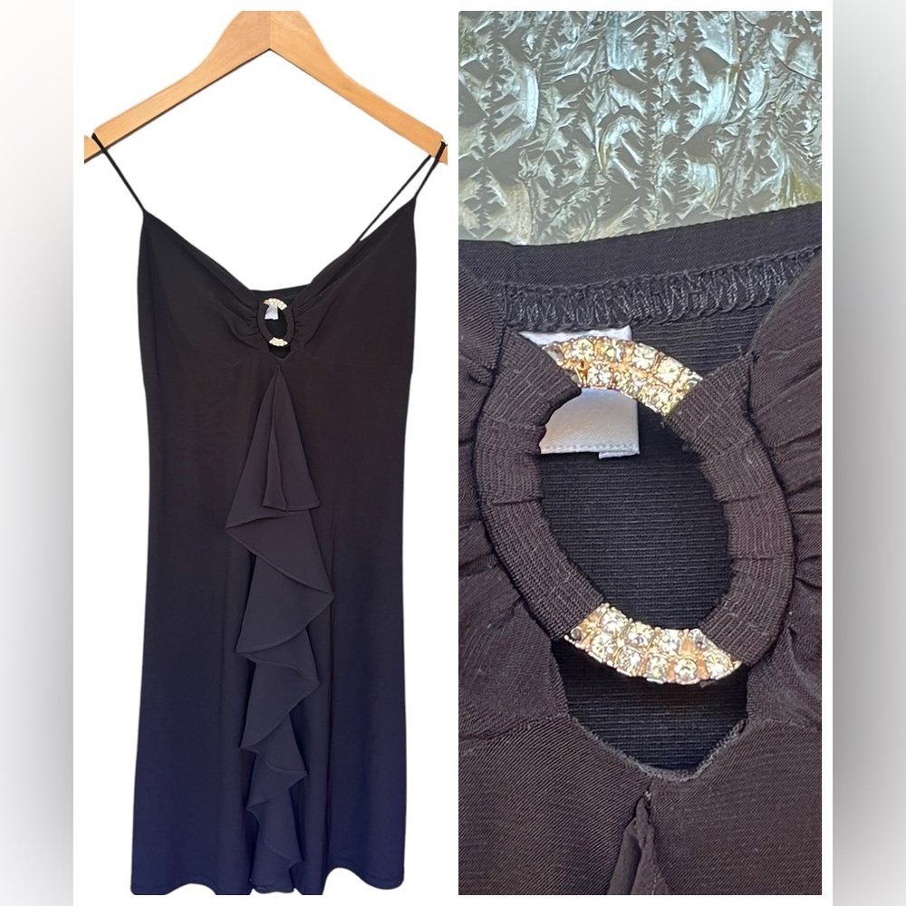 🎉ONE DAY⬇️🎉 Betsy & Adam Black Spaghetti Strap Rhinestone Detail Dress Sz 6 - Picture 4 of 12